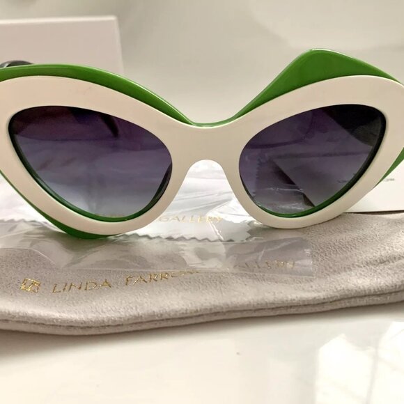 LINDA FARROW PRABAL GURUNG Cat Eye Pop Art White Green Geometric PG17 Sunglasses - Picture 2 of 12
